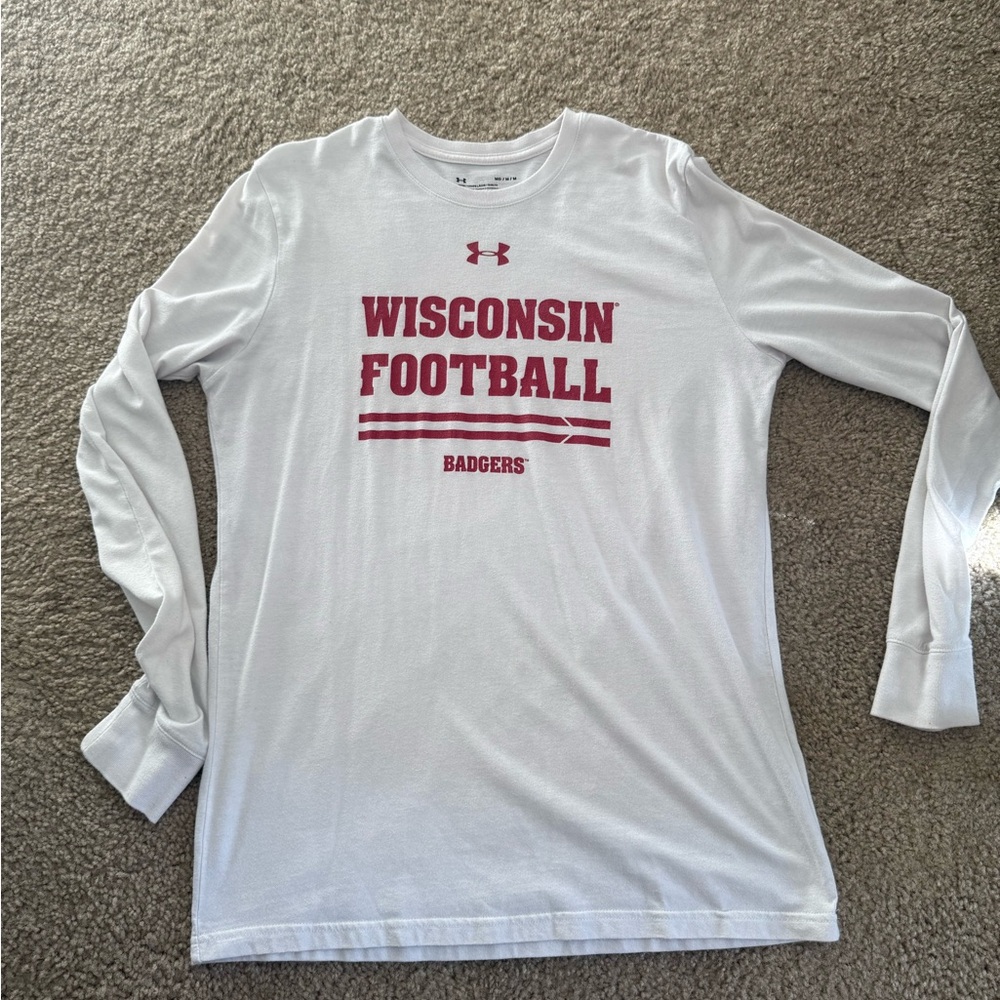 Under Armour White Long Sleeve Wisconsin Football Tee
